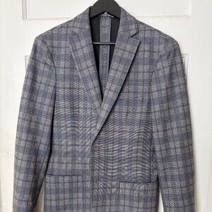 Bar III Mens Blue Plaid Knit Slim-Fit Sport Coat Suit Jacket Size 36R